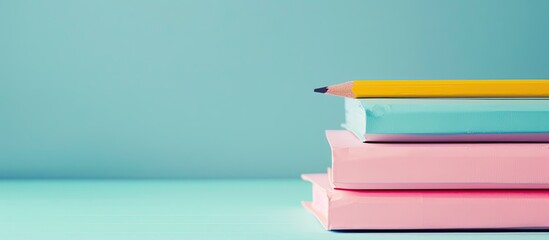 Pencil on stack of notebooks pastel background  Business. with copy space image. Place for adding text or design