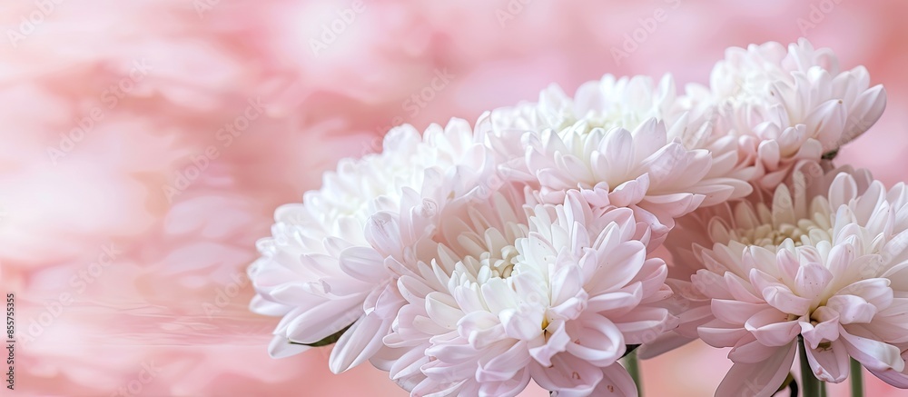 Aufkleber white chrysanthemum flower closeup pastel background. with copy space image. place for adding text o