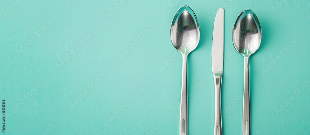 Aufkleber stainless steel cutlery on a isolated on pastel background. with copy space image. place for adding 