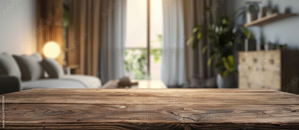 Poster Table Top And Blur Bedroom of The Background. with copy space image. Place for adding text or design