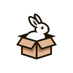 cute rabbit inside a box logo vector illustration template design