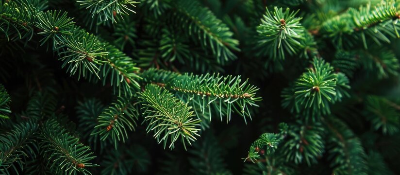 Brightly green prickly branches of a fir-tree or pine. with copy space image. Place for adding text or design