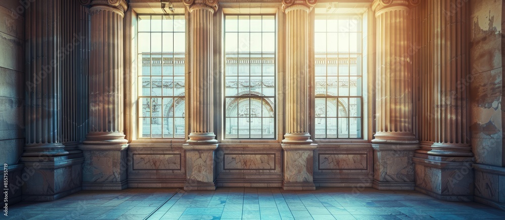 Poster Windows and columns in ancient buildings. with copy space image. Place for adding text or design