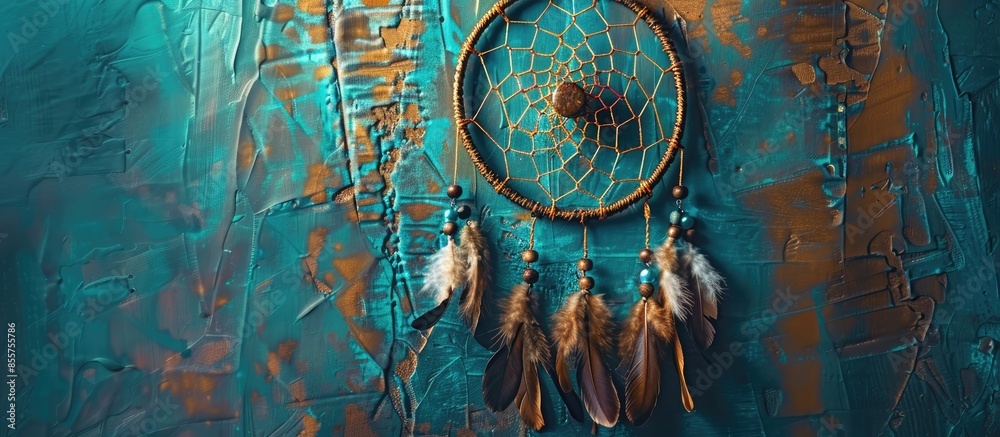 Poster dream catcher with natural stones. decor on the wall. with copy space image. place for adding text o