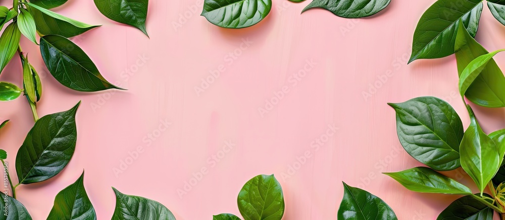 Fototapete cycle leaf frame for text on isolated on pastel background. concept of energy saving. with copy space image. Place for adding text or design