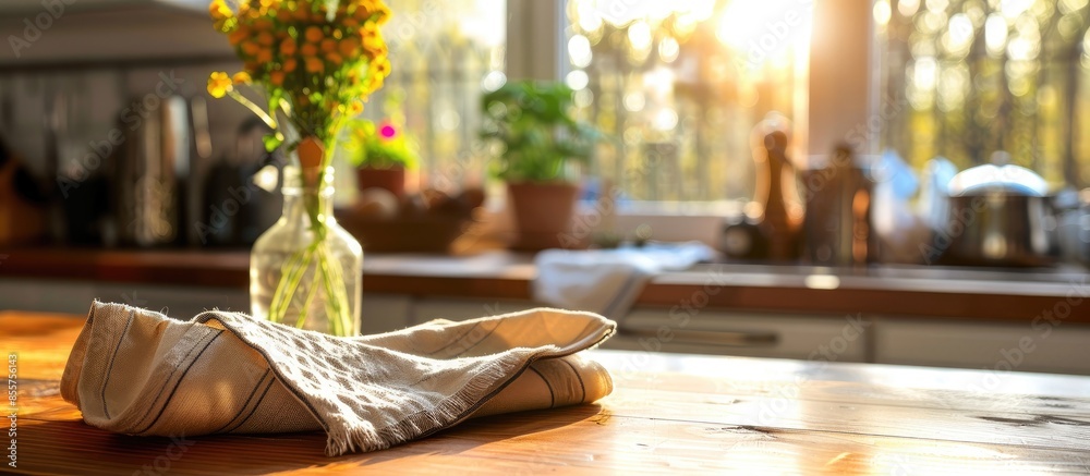 Poster napkin in kitchen . with copy space image. place for adding text or design