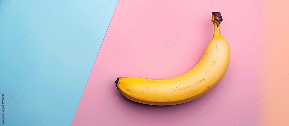 Poster close up of banana on a pastel background in studio. with copy space image. place for adding text or