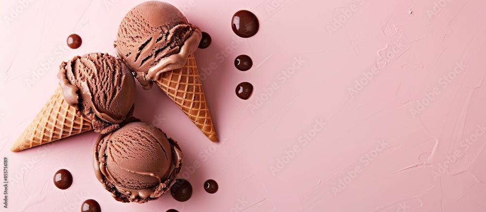 Leinwandbilder classic chocolate ice cream with drops isolated on pastel background. with copy space image. place f