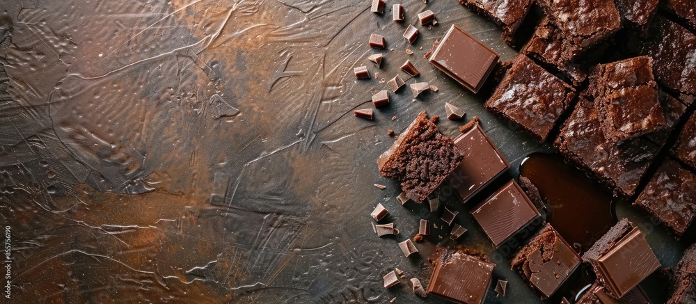 Aufkleber chocolate pumpkin vegan brownies with slices of chocolate and syrup. love for a healthy desserts con