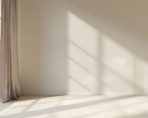 Obraz premium 3D rendering of an empty room with beige wall and floor background for product displays or branding mockups in the style of minimalism 