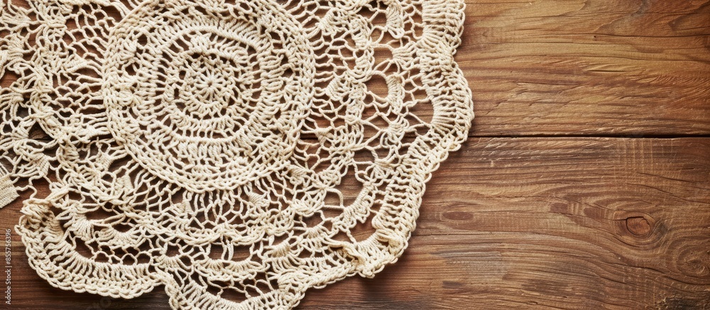 Poster vintage monogram handmade crochet doily. copy space image. place for adding text or design