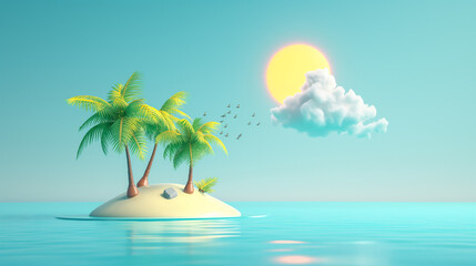 Obraz premium 3D Illustration Background of Tropical Island and Sun