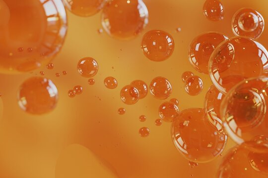 cosmetic serum hya vitamin c, collagen Liquid bubble moisturizer hydrogen on orange background 3d rendering