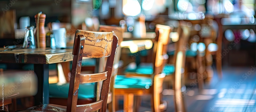 Poster dining table chairs for restaurants or cafes, selected focus. with copy space image. place for addin