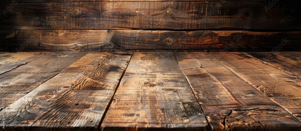 Aufkleber Empty Table with wooden background. with copy space image. Place for adding text or design