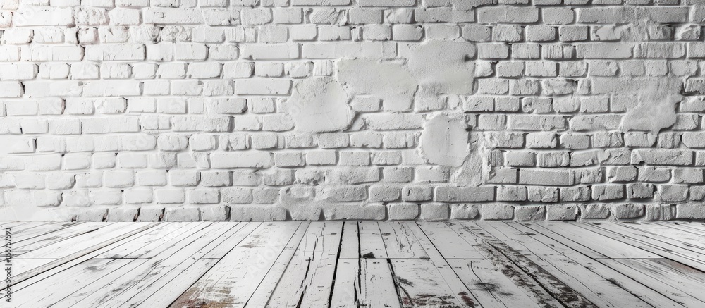 Poster White brick wall in the loft as a backdrop. with copy space image. Place for adding text or design