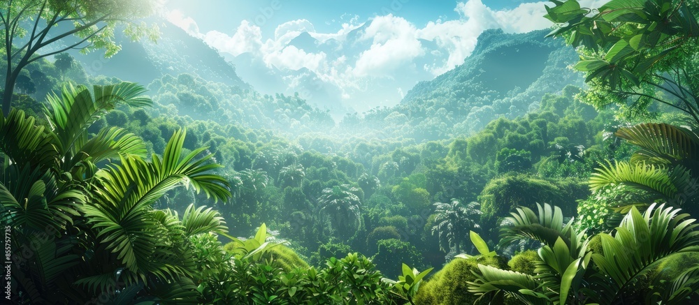 Aufkleber Beautiful garden backdrop with mountains and forests. with copy space image. Place for adding text or design