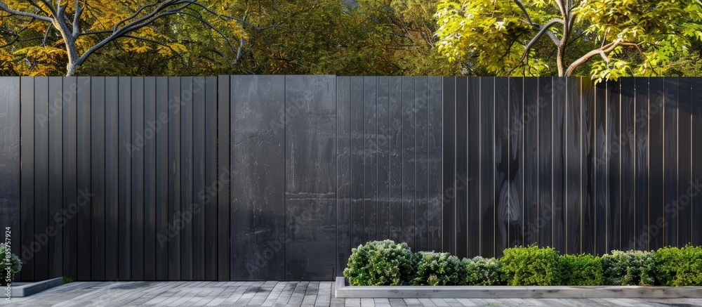 Poster modern fence with automatic gate. with copy space image. Place for adding text or design