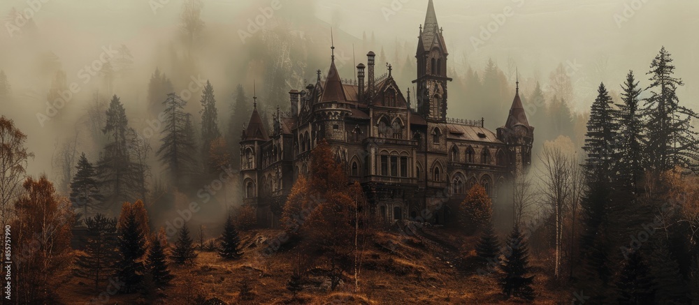 Poster Antique photo of spooky old castle. with copy space image. Place for adding text or design