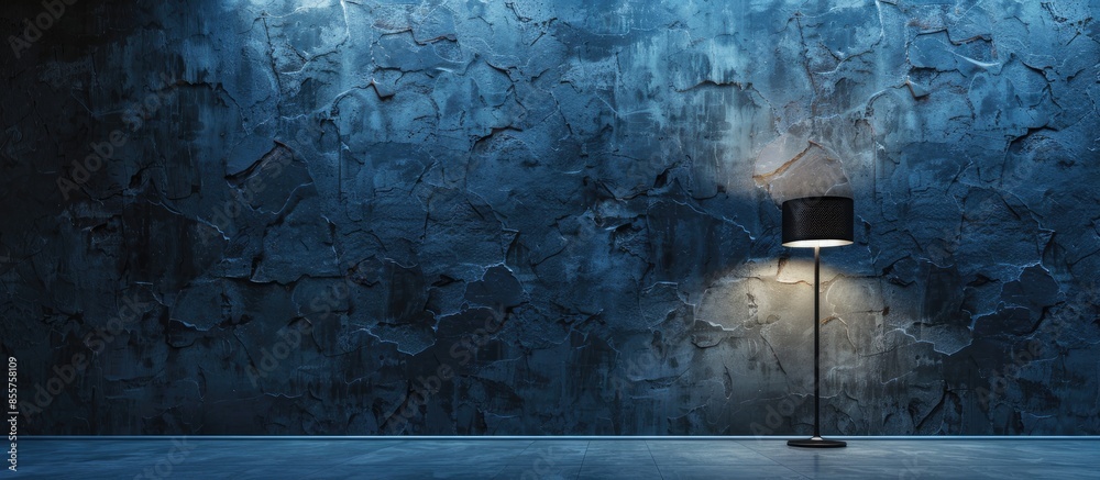 Poster blue stone wall modern interior decoration empty room and modern lamp. with copy space image. place 