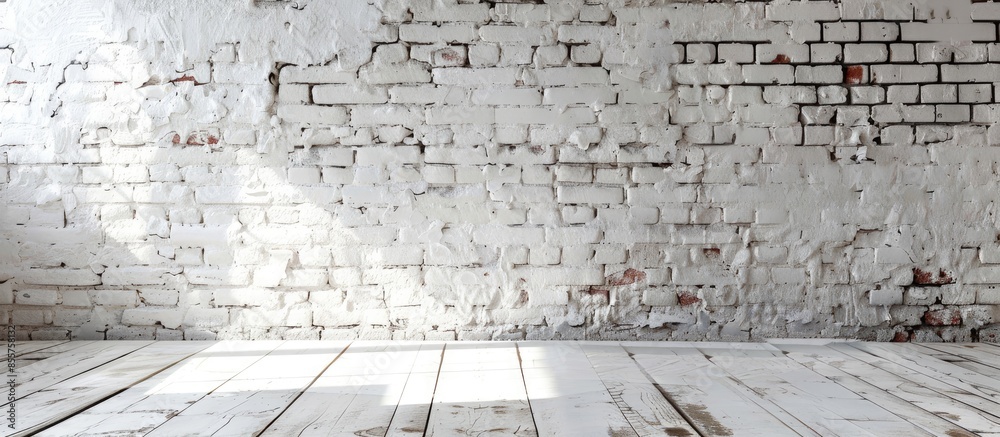 Poster White brick wall in the loft as a backdrop. with copy space image. Place for adding text or design
