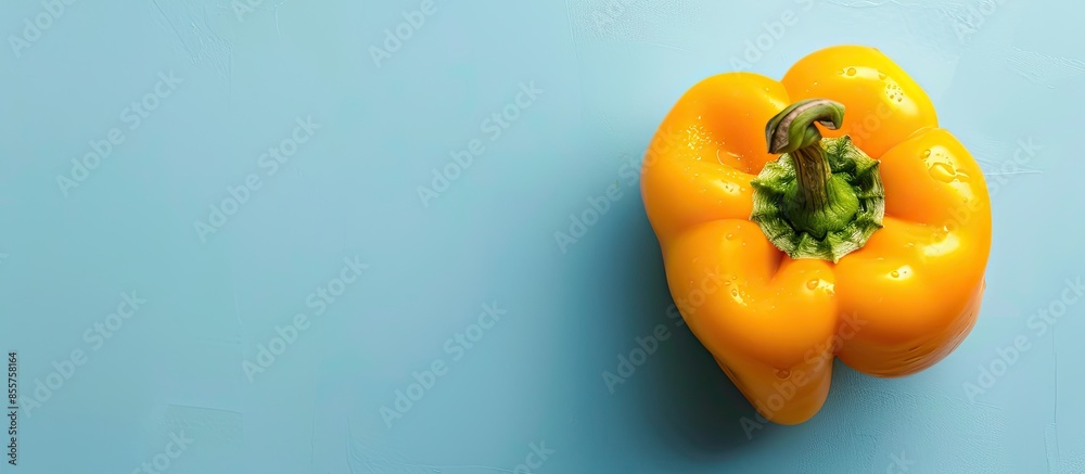 Poster sweet yellow pepper isolated on pastel background. food. with copy space image. place for adding tex