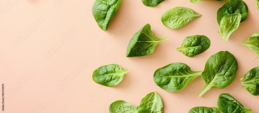 Leinwandbilder fresh green lettuce leaves isolated on pastel background. with copy space image. place for adding te