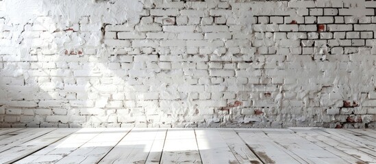 White brick wall in the loft as a backdrop. with copy space image. Place for adding text or design