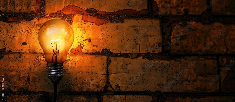 Poster Light bulb on the wall at night. with copy space image. Place for adding text or design