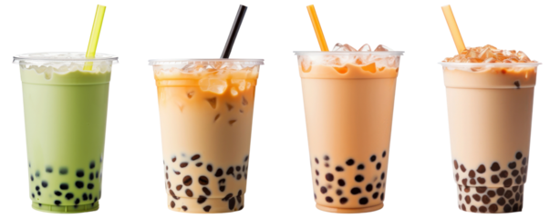 PNG boba tea beverage  cut out element set