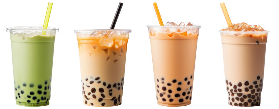 PNG boba tea beverage  cut out element set