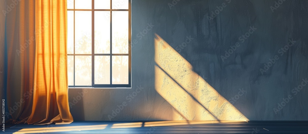 Poster window with curtains. sunlight. window frame. with copy space image. Place for adding text or design