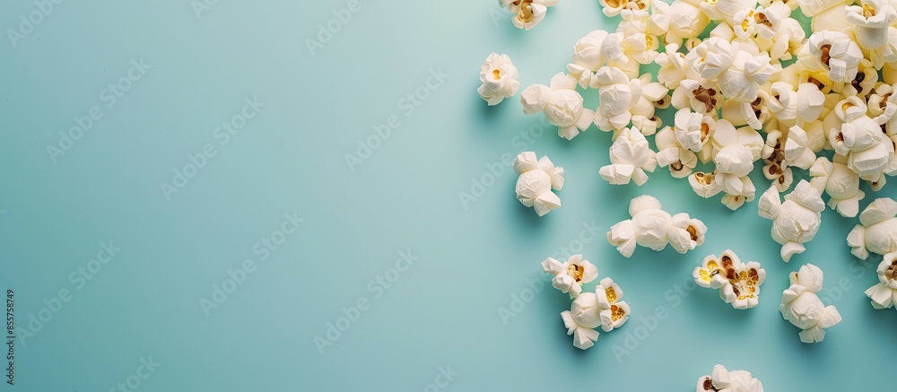 Poster Popcorn Isolated on pastel background  Design  Food. with copy space image. Place for adding text or design