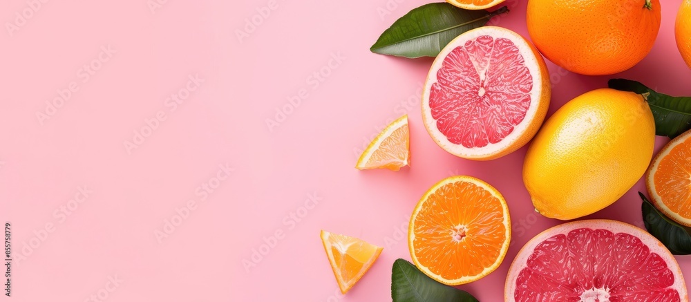 Leinwandbilder grapefruit and orange isolate background pastel background. with copy space image. place for adding 