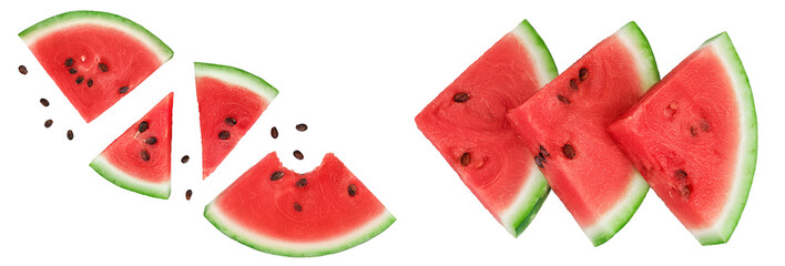 Slices of watermelon isolated on white background. Top view. Flat lay