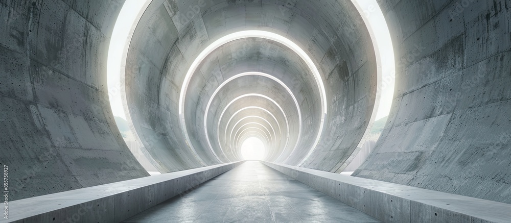 Poster Abstract building facade concrete void or tunnel with natural light in the end in twist view/ architecture design / abstract concept / background texture. with copy space image