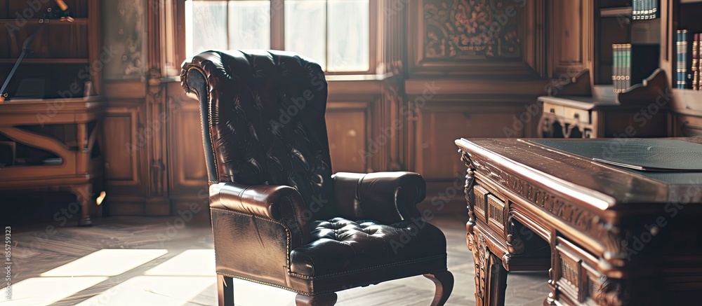 Poster big chair and desk . with copy space image. Place for adding text or design