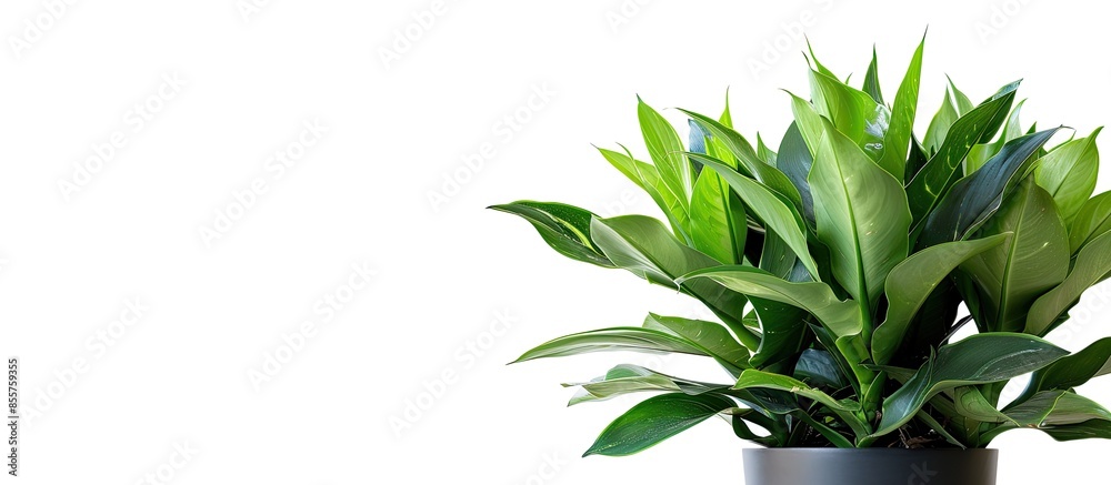 Poster picture of houseplant rhoeo discolor in pot isolated on white background. with copy space image. pla