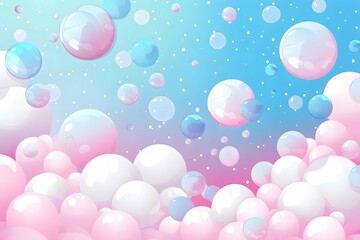 white, pink and blue pastel background with clouds made from bubbles cartoon style