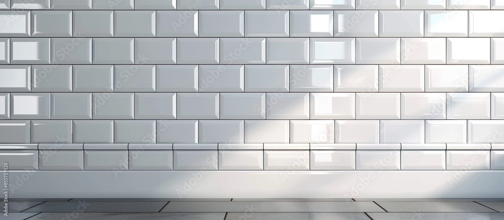 Poster White kitchen with subway tiles. with copy space image. Place for adding text or design