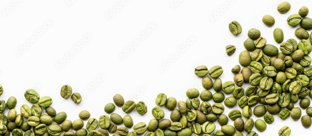 Aufkleber dried green coffee beans isolated on white background, top view. copy space image. place for adding 