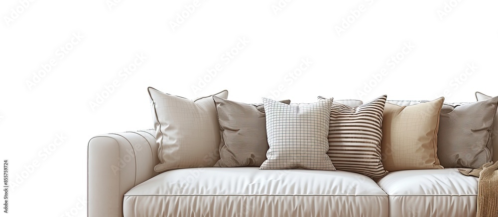 Aufkleber isolated beige sofa over white background. with copy space image. Place for adding text or design