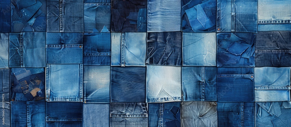 Aufkleber denim textures patchwork seamless pattern background. with copy space image. Place for adding text or design