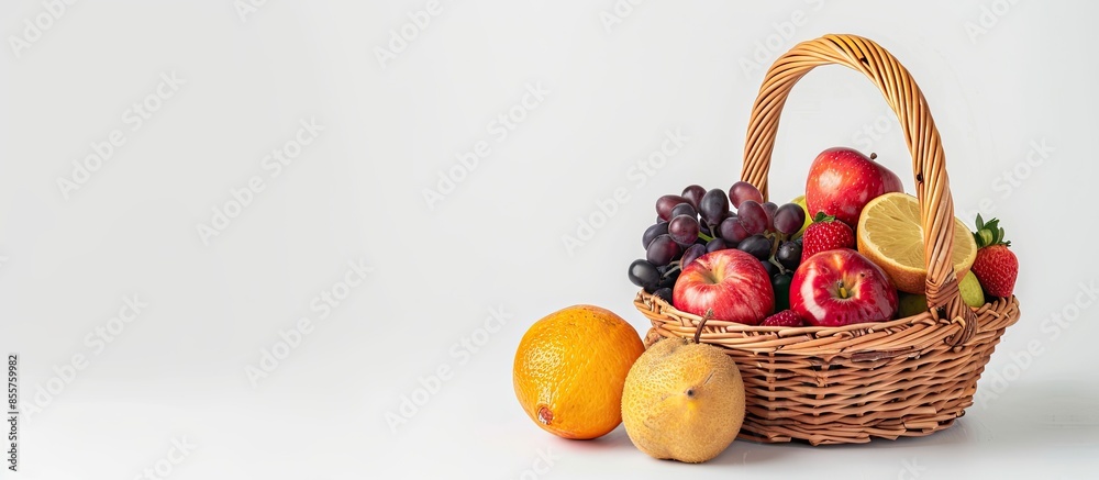 Poster A fruits and vegetables basket in the white background. Copy space image. Place for adding text or design