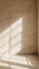 Obraz premium 3D rendering of an empty room with beige wall and floor background for product displays or branding mockups in the style of minimalism 