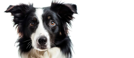Obraz premium Sheepdog in front of a white background. with copy space image. Place for adding text or design