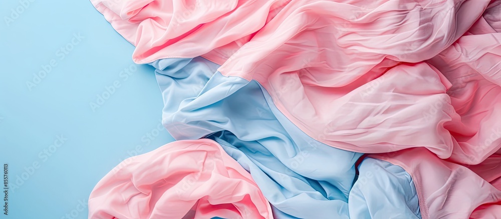 Poster Close up of bedding sheets isolated on pastel background. with copy space image. Place for adding text or design
