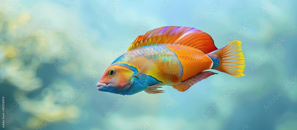 Poster brown parrot sea fish isolated on pastel background. with copy space image. place for adding text or
