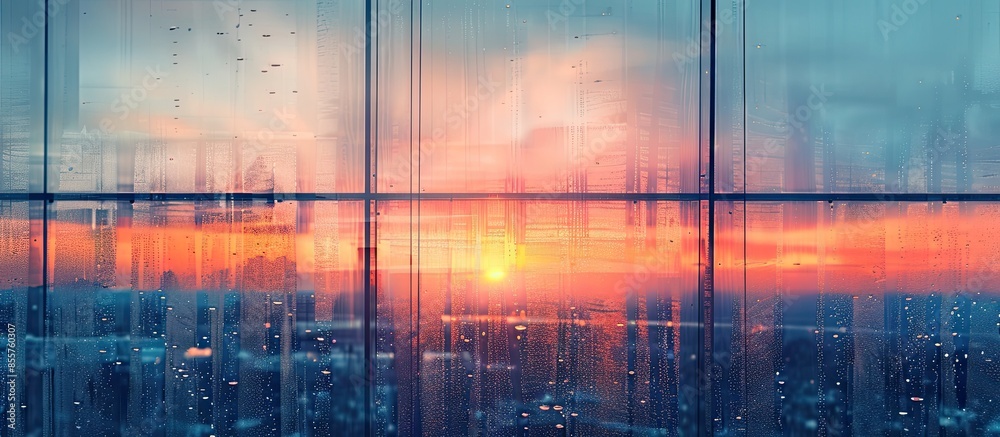 Aufkleber Halftone with lines of winter sunset through a windows. with copy space image. Place for adding text or design