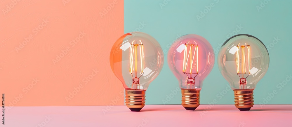 Aufkleber three vintage edison light bulbs, isolated on pastel background. with copy space image. place for ad